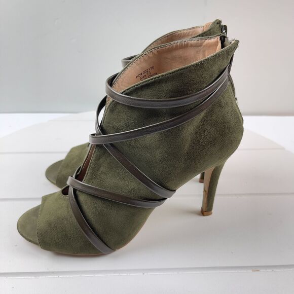 Journee Womens Size 7.5 Collection Samara Stiletto Heels Olive Peep Toe Shoes - Picture 3 of 9